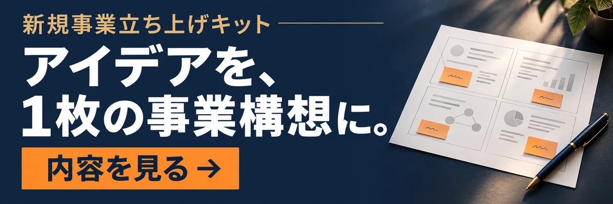 新規事業立ち上げキット — アイデアを、1枚の事業構想に。キットの内容を見る